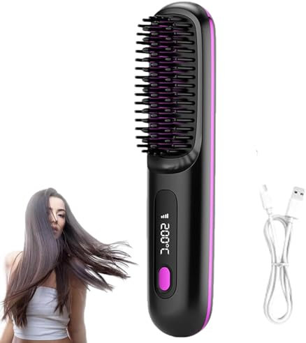 Brusho Hair Pro,Piastra per Capelli Senza Fili,Pettine Lisciante per Capelli Agli ioni Negativi,Mini Spazzola per Lisciare Portatile,Spazzola Lisciante per Capelli Secchi,Capelli Arricciati (Nero)