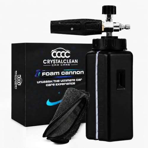 Crystal Clean Foam Cannon for Pressure Washer – High Performance Adjustable Foam Sprayer with 1/4” Quick Connector, Thick Foaming Spray Nozzle, 1000ml Wide Mouth Bottle for Car Wash