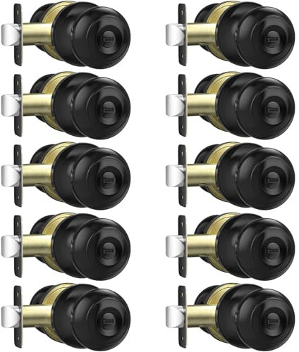 AEEKEL 10 Pack Privacy Door Knob, Matte Black Door Knobs Interior Keyless Door Locks for Bedrooms, Bathroom Door Knob for Left/Right Handle Doors
