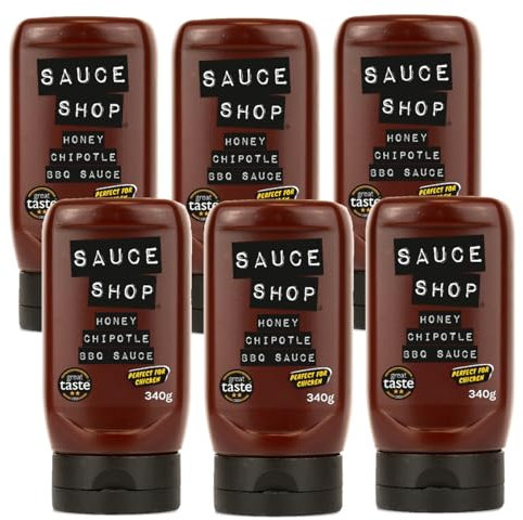 Sauce Shop - Honey Chipotle BBQ Sauce - Award Winning - Great with Chicken, Burgers, Pizza - Vegetarian-Friendly - 340g - Pack of 6