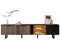 Azkoeesy Meuble TV avec lumière LED, grain de bois foncé et aspect marbre, pieds en métal noir, meuble TV moderne, pour salon