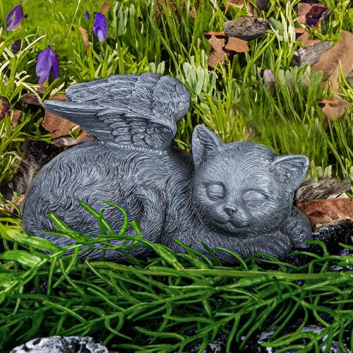 DiDiBirDi Gato Ángel Mascota Monumento Piedra conmemorativa para gato tumba marcador homenaje estatua,gato interior Memorial regalo para la pérdida del gato, figura de gel de gato durmiendo de resina