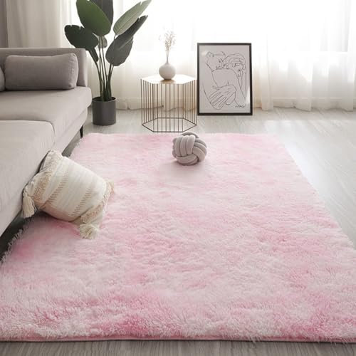 CHENMIAO Tapis Doux Salon 210 x 270 cm Moelleux Shaggy Doux Confortable Tapis à Poils Longs pour Chambre Facile à Nettoyer pour Salon, Chambre à Coucher, Bureau, Rose Clair