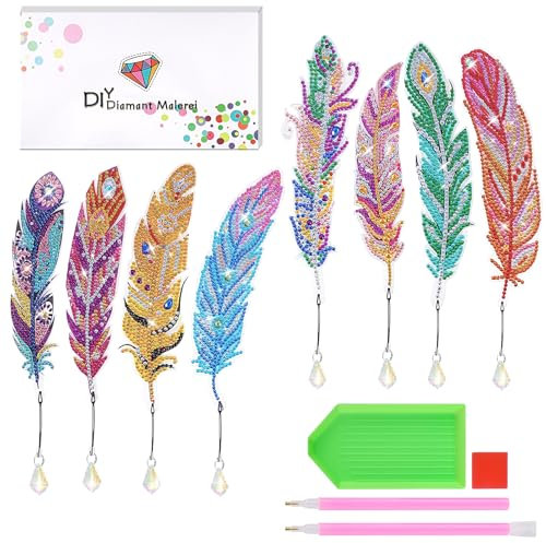 8 Stück Diamond Painting Kinder, Bastelset Geschenke für Mädchen ab 6 7 8 9 10 11 12 Jahre, Lesezeichen Kinder Erwachsene DIY Spielzeug Lesezeichen Basteln, Schultüte Füllung für Einschulung Mädchen