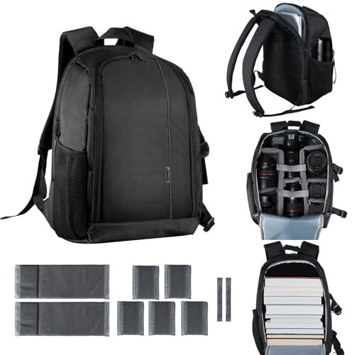 EMART Kamerarucksack, Schwarze Professionelle Kameratasche, Fotorucksack mit Wasserdichtem Regenschutz für DSLR Kamera, DSLR Kamera Zubehör - L