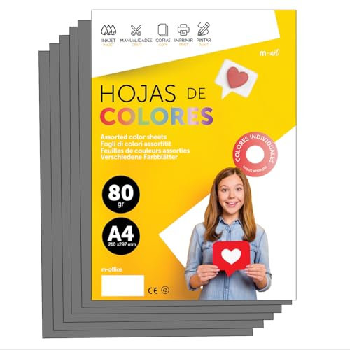 Buntes Papier A4 80g für Drucker & Basteln, Farbige Blätter für Kinder, Kreativprojekte, Karten & Schule M-office (250 Blatt, Grau)