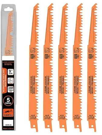 5Pcs 230mm Wood Pruning Saw S1531L High Carbon Steel Reciprocating Saw Blades Applicable To Wood And PVC Pipe Cutting