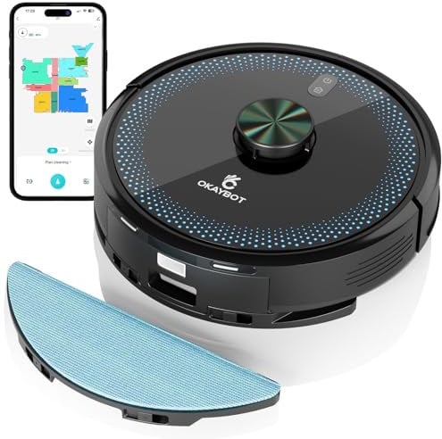 OKAYBOT V1 Robot Aspirapolvere Lavapavimenti con Mappatura, 2-in-1 Aspirapolvere Robot