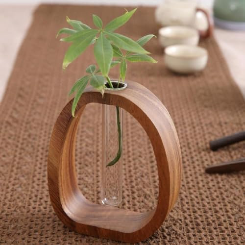 Carroterr Solid Wood Glass Vase, Test Tube Vases for Flowers, Hydroponic Plants Test Tube Vase, Small Vase Propagation Vase, Fun Frame Vases for Home Office Desktop Decor