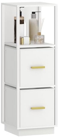 Hzuaneri Badezimmerschrank, Badregal mit 2 Schubladen, Schmaler Aufbewahrungsschrank, Multifunktionaler Badschrank, für Badezimmer Wohnzimmer, Schlafzimmer Weiß 30 x 30 x 89,6 cm BC17203W