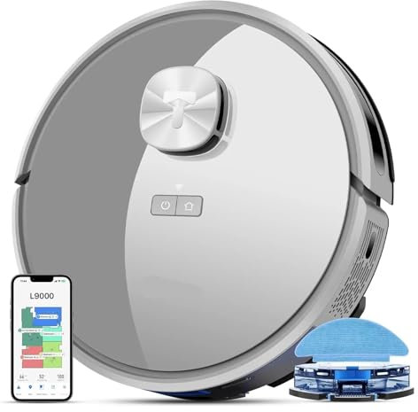 TIEOAXFT Robot Vacuum and Mop Combo, LiDAR Navigation, L9000 Robotic Vacuum Cleaner, 4000Pa Suction Good for Pet Hair, Carpet for Pet Hair, Hard Floors, Carpet(Gray)