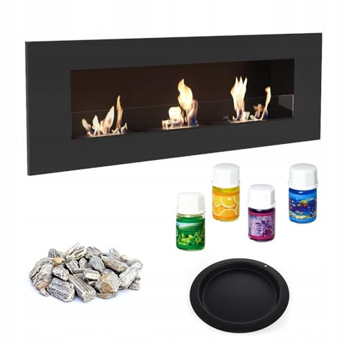KRATKI DELTA3 Kamin für Innenraum Set – Pulverbeschichteter Stahl & Glas – Moderne Ethanol Feuerstelle 40x120 cm