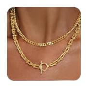 AstraGlam Goldketten Damen, geschichtet 14K vergoldet,Modische klobige Cuban Link Choker Kette mit Paperclip Design,stapelbar mit hypoallergenem OT Verschluss stilvoller robuster Goldschmuck
