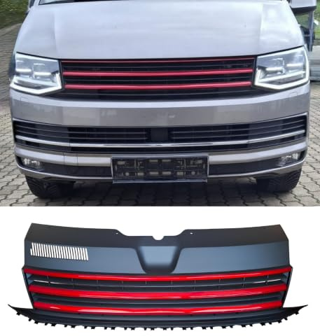 Für VW T6 Kühlergrill Front Sport Grill Schwarz Rot Rippen ohne Emblem 15-19