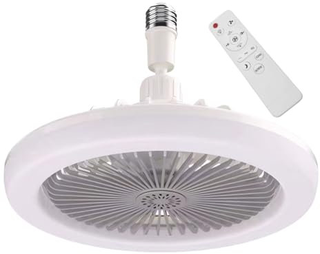 Ceiling Fans with Lights and Remote | Ceiling Fan Light Bulb Fitting | 3 Speed Timing Dimmable Led Light Bulb Fan | E27 30w Silent Screw in Lamp Fans for Bedroom Home Office Dormitory