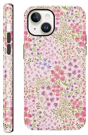 Foonary Cute Case for iPhone 14/iPhone 13 6.1, Preppy Pink Flower Girly Aesthetic Dsign Pattern for Girl Women, Shockproof Slim Soft TPU and Hard PC Frosted Double Protective Cover