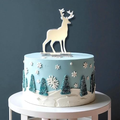 Winter Deer Cake Topper, acrylic silver Silhouette Design, Silver Colours, Christmas Decoration10cm