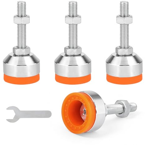 EXLECO 4pcs Nivellierfüße Schwerlast M10x50mm Ø40mm, Unter Last Einstellbar | Maschinenfuß Verstellbare Füße mit Gewinde & Gummipuffer, Möbelfüße Höhenverstellbar Verlängerung Stellfüße, Orange