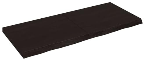 QUAHEAS Tischplatte Dunkelbraun 140x60cm, Massivholz Eiche, Naturkante, klappbar, für Home Office und Esszimmer, robuste Schreibtischplatte