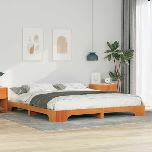 Massbinet Bett Eiche Einzelbett Seniorenbett aus Bettgestell aus Holz Natur geölt Einzelbett Futonbett Bodenbettgestell Braun 180 x 220 cm Massivholz Kiefer