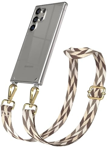 EAZY CASE Handykette - Verstellbares Taschenband kompatibel mit Galaxy S24 Ultra, Schulterriemen, Handykordel mit Silikon Hülle, Umhängetasche, Braun/Taupe Mix Gold