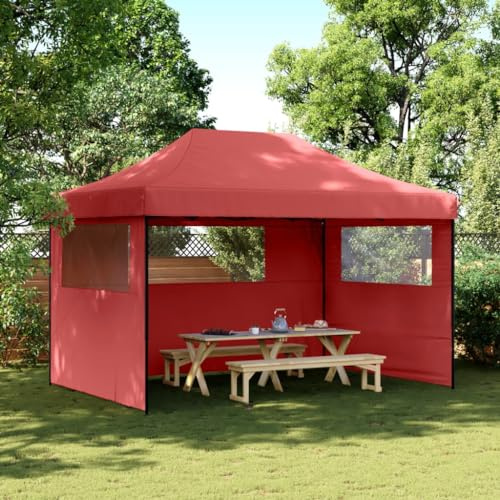 Partyzelt Faltbar Pop-Up mit 3 Seitenteilen, Burgunderrot, 410x279 cm Gartenpavillon für Outdoor Events, Wasserdichtes Oxford-Gewebe mit PVC-Beschichtung