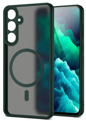 moex für Samsung Galaxy A55 5G Hülle kompatibel mit MagSafe, Handyhülle Hardcase Stoßfest mit Kameraschutz, Translucent Back Cover, Schutzhülle Wireless Charging, Halo Case, Grün