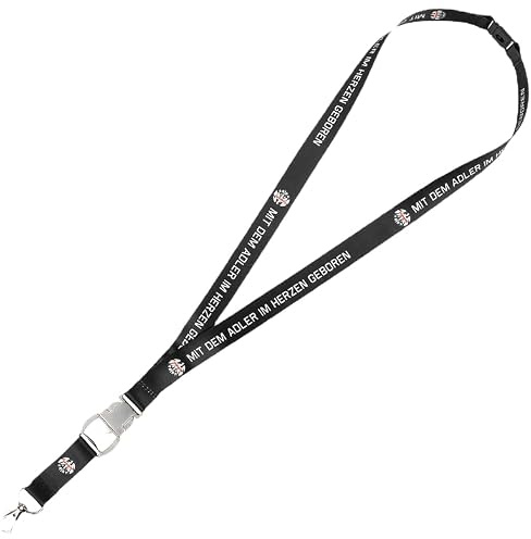 Eintracht Frankfurt Lanyard mit Flaschenöffner, Mit dem Adler im Herzen, Schwarz, 80er Logo