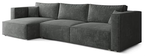 Masseno Ecksofa TOLMO LM mit Schlaffunktion L-Form, Glamour Sofa mit Bettkasten, Wohnzimmersofa, Couch, Soffa, Bettsofa, Couchgarnitur - Grau, LUMO 75