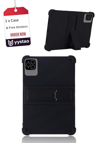 Funda Crelander 10.1 Pulgadas Android 13 Tablet 2026 yystao Niños Suave Silicona Funda con un Juego de Pegatinas, Soporte Ajustable (Negro)
