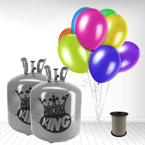 Disposable Helium Gas Cylinder For 100 Balloons and White Curling Ribbon included