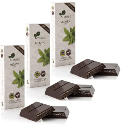 Ciokarrua | Modica Chocolat Menthe | Chocolat transformé brut Modica | Tablette de chocolat IGP sans lactose | Chocolat 3 Barres - 300 Gr