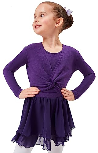 tanzmuster ® Ballettjacke Mädchen Langarm - Mia - aus sehr weichem Baumwollstoff Ballett Top zum Reinschlüpfen in lila, Größe 140/146