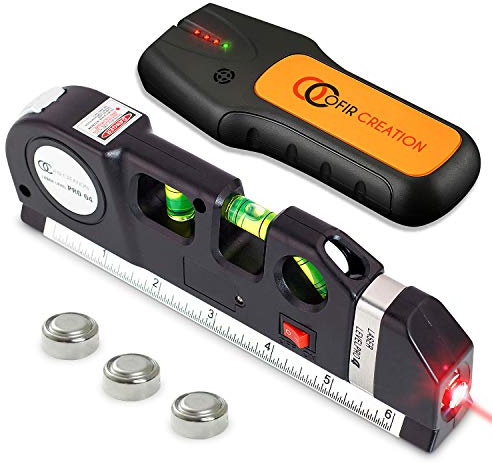 Ofircreation 3-in-1-Laserwaage 3,5 mV mit integriertem Maßband, Mehrzweck-Holzbearbeitung, Werkzeug, Imperial- und Metrische Messungen, vertikale und horizontale Verwendung, inkl. Bolzenfinder