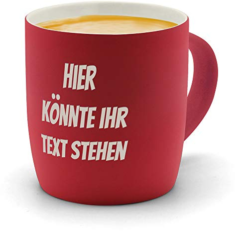 printplanet® Kaffeebecher mit Gravur – personalisierte SoftTouch Tasse Rot – Wunschtext eingraviert – Keramik-Becher mit edler Oberfläche – 300 ml – Geschenk für Büro & Zuhause