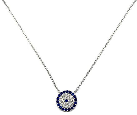 MYSTIC JEWELS by Dalia- Halskette aus 925er-Sterlingsilber mit Nazar-Anhänger, rund, mit Zirkonia (Silber)