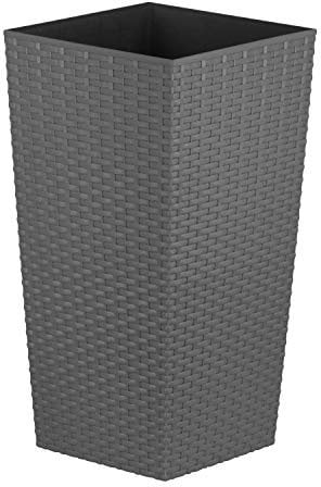 Simpa 27L 27 Litre Grey Large Square Rattan Planter Pot - 51cm (H) x 26.5cm (W) x 26.5cm (D) - Suitable for Indoor and Outdoor use.