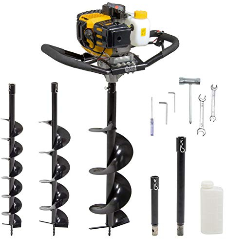 52cc Earth Auger Petrol Ground Drill Fence Post Hole Digger 2 Stroke Wolf with 100mm 150mm 200mm Drill Bits + 2 Extensions - 2 Years Warranty