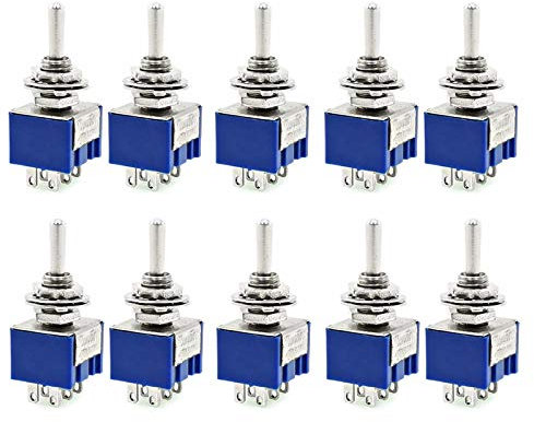 BE-TOOL Lot de 10 mini interrupteurs à bascule DPDT 2 positions ON-ON AC 6 A/125 V 6 broches (Bleu)