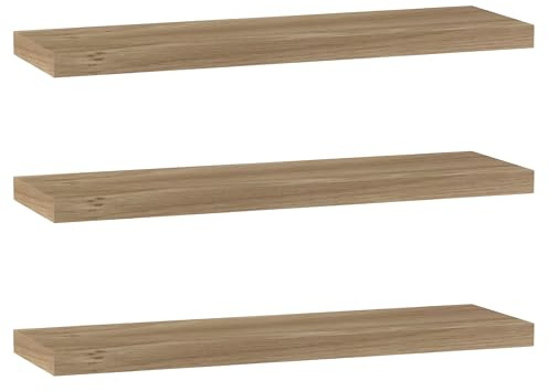 URBNLIVING Wooden Floating Wall Mount Shelves Display Unit (3 x 80cm, Oak)
