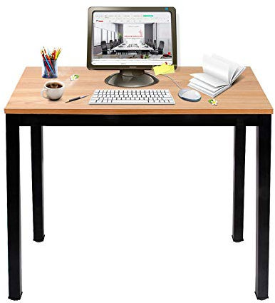 DlandHome Bureau Informatique Bureau d'Ordinateur Industriel 100 x 60cm Postes de Travail Table Salle à Manger Table d’étude/d'écriture pour Maison/Bureau, Teck/Noir