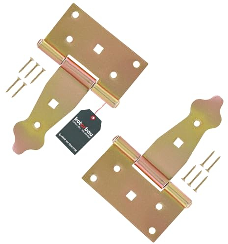 KOTARBAU Kreuzgehänge 100 mm 2 Stück Ladenband Türband Torscharnier Werfgehänge Scharnier Baubeschlag Gartentorband Gartentorfalle Verzinkt Gold