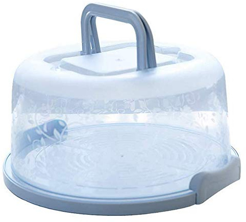 FEOOWV Plastic Small Cake Carrier Holder Round Container with Handle Suitable for 6~8 inch Diameter and 4 inch Height Small Cake (Blue)