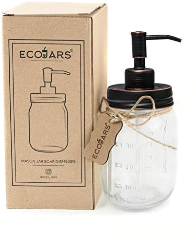 Black Soap Dispenser with Mason Jar, Glass 500ml, Stainless Steel, Vintage Style, Housewarming Gift Box