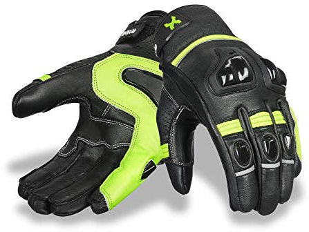 Gants de moto en cuir de qualité supérieure - Pour écran tactile - Avec protection de la cheville - Gants d'équitation (vert course, moyen)