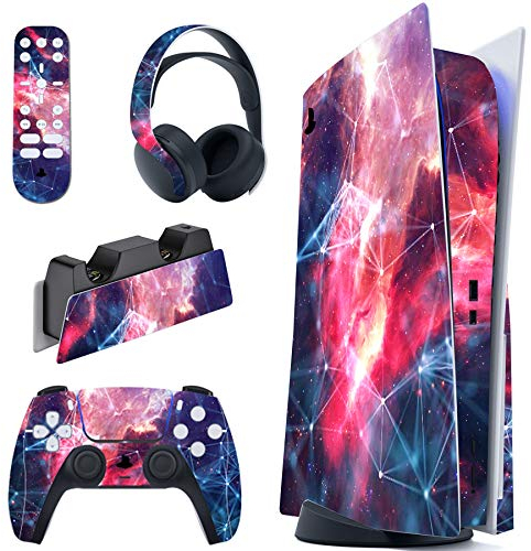 PlayVital Skin für ps5 Konsole Regular Edition,Aufkleber Vinyl-Skin Stickers Schutzfolie Folie für PS5 Konsole,Controller,Ladestation, Headset,Medienfernbedienung-Galaxy Space
