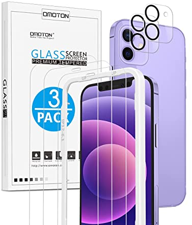 OMOTON für iPhone 12 Mini Schutzfolie mit Rahmen-Installationshilfe, kompatibel mit iPhone 12 Mini Kamera schutzfolie, [3+2 Stück], [Anti- Kratzer], [Bläschenfrei], [9H Härte], [HD-Klar]