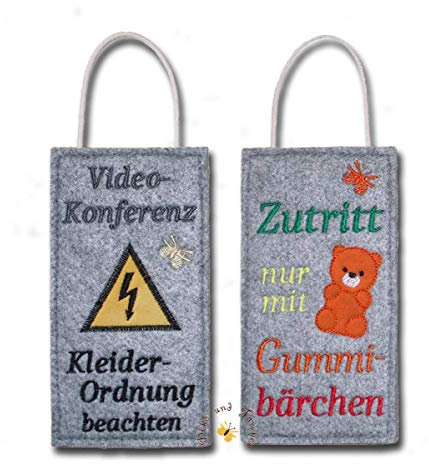 Bestickter Door-Hanger Türschild Homeoffice Video-Konferenz Kleiderordnung