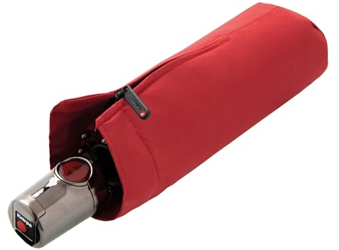 Knirps Taschenschirm T.100 Small Duomatic in Rot mit Schutzhülle I Kleiner Regenschirm mit Duomatic-Funktion I Auf-Zu-Automatik I Taschenregenschirm mit Drucktaste I Regenschirm automatisch