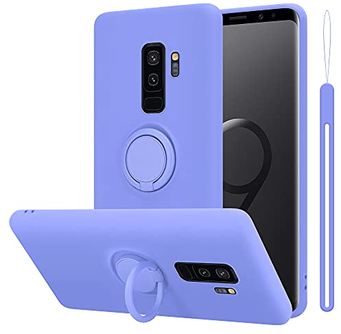 Cadorabo Hülle kompatibel mit Samsung Galaxy S9 Plus Schutzhülle TPU Silikon Case Liquid Design mit Ring Slim Kratzfest Liquidsilikon Microfaser Case Hülle für Galaxy S9 Plus in Lila